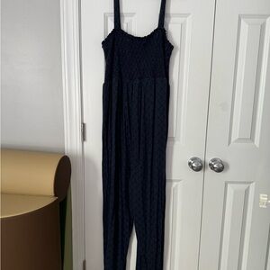 Isabel Maternity Dark Blue Textured Jumpsuit